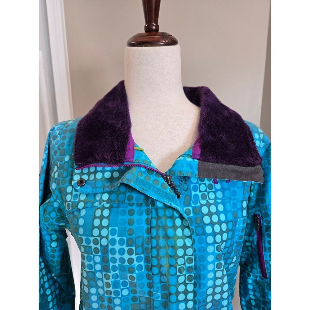 Under Armour Women S Teal Blue Geometric Dot Print Hooded Ski Jacket Pockets - Picture 7 of 16
